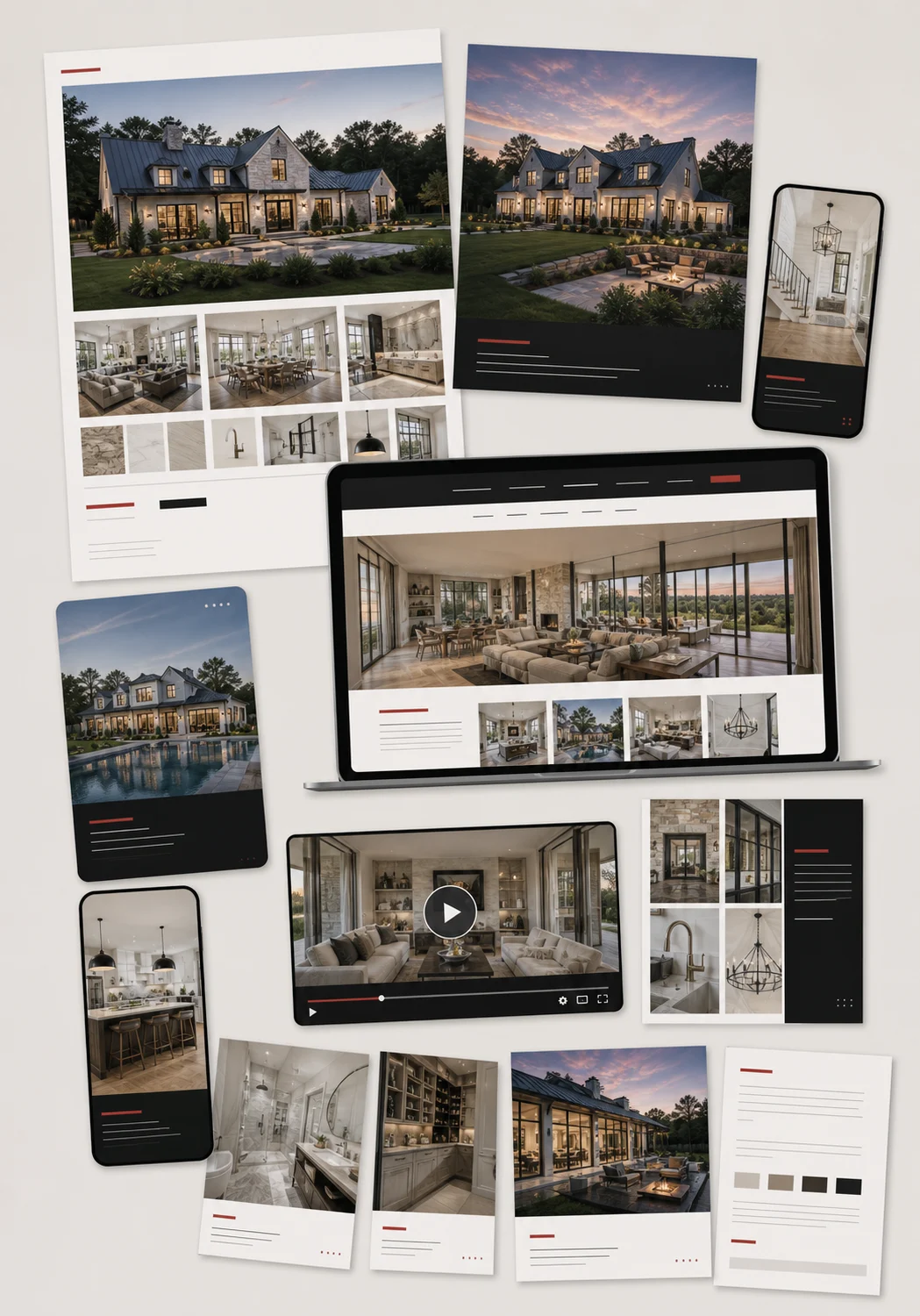 Illustrative Campaign Plus package with social designs, property page, Reels, YouTube thumbnail, and campaign copy